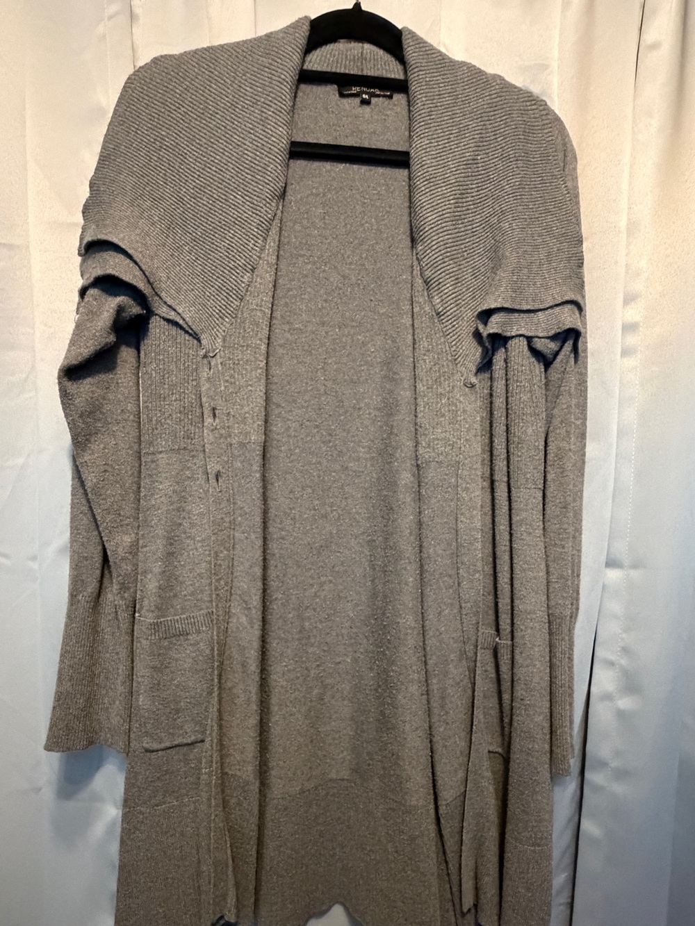 Gray Double Collar Three-Button Duster Sweater Cardigan